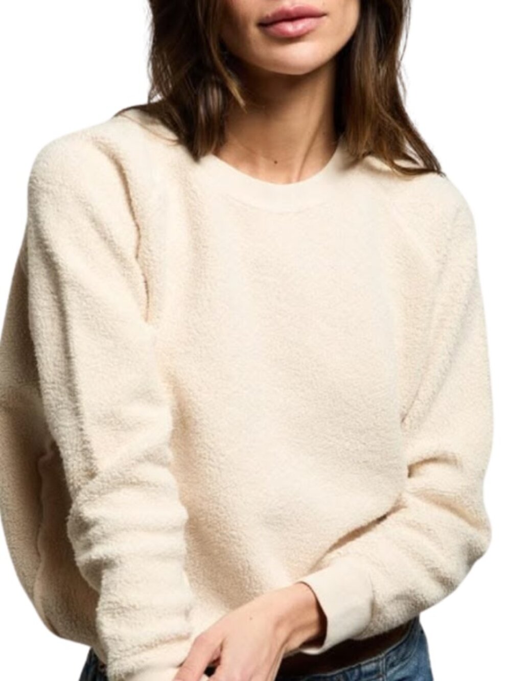 perfectwhitetee Ziggy reverse fleece crew neck sweatshirt in Sugar Size Large